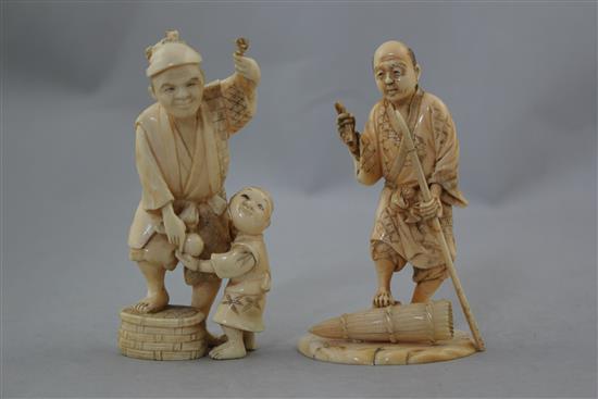 Three Japanese ivory groups, late 19th / early 20th century. 11.5cm.